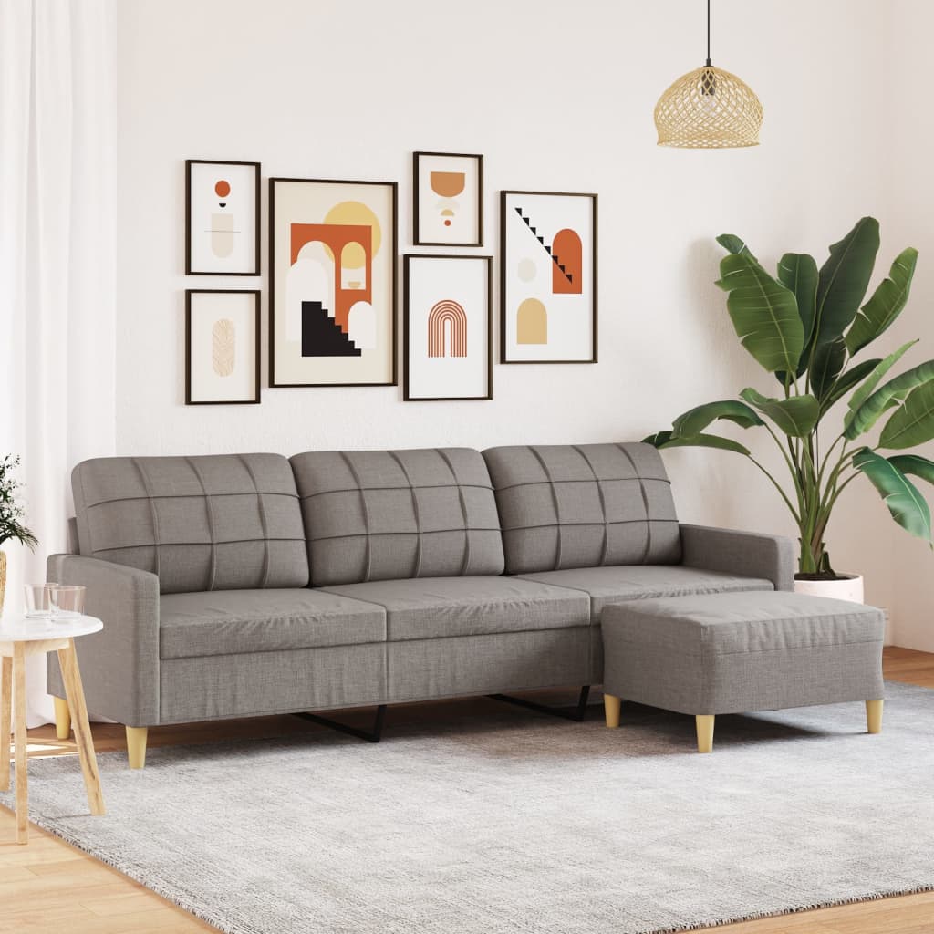 3-Sitzer-Sofa mit Hocker Hellgrau 180 cm Stoff