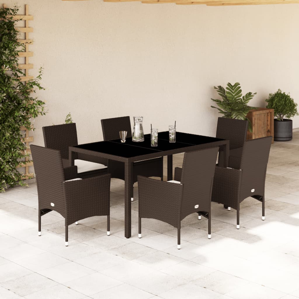 3-tlg. Garten-Essgruppe mit Kissen Schwarz Poly Rattan Glas