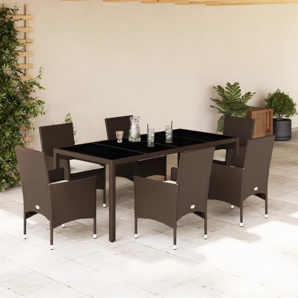 3-tlg. Garten-Essgruppe mit Kissen Schwarz Poly Rattan Glas