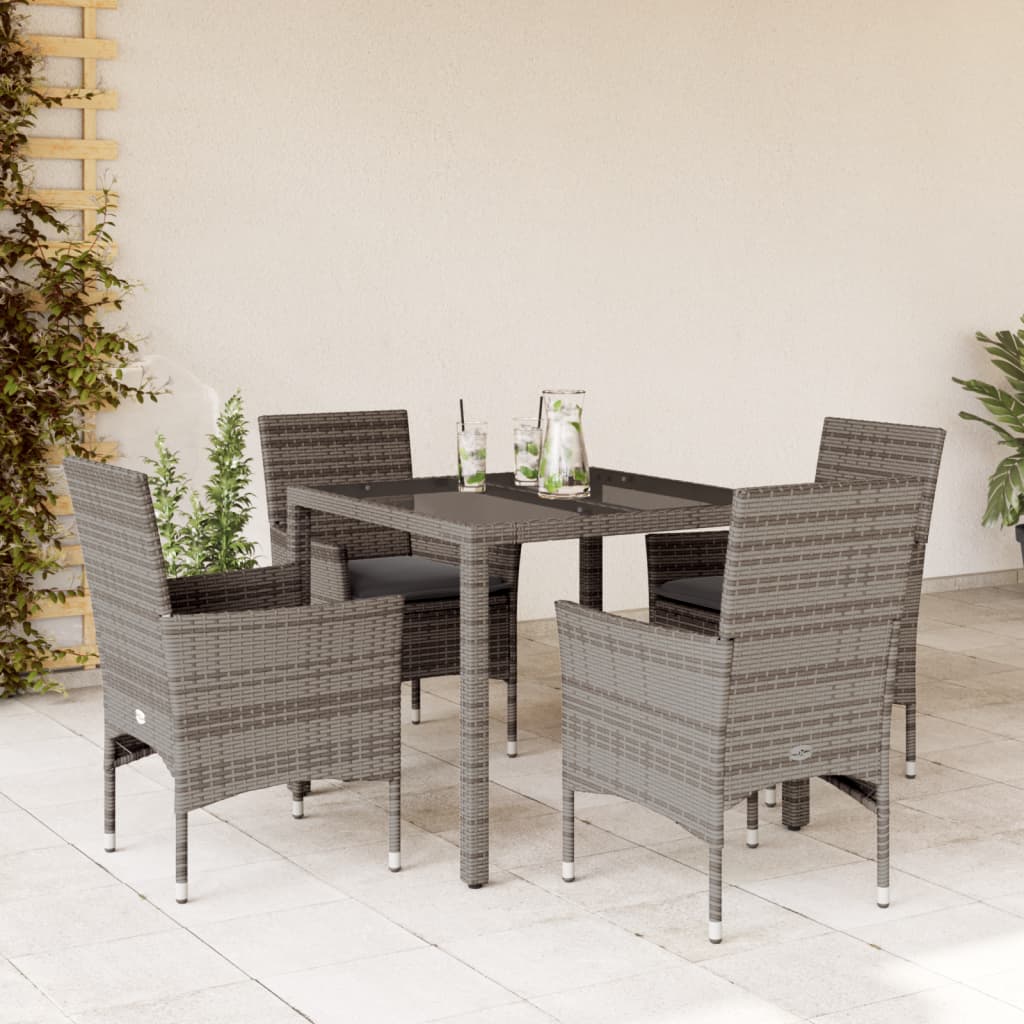 3-tlg. Garten-Essgruppe mit Kissen Schwarz Poly Rattan Glas