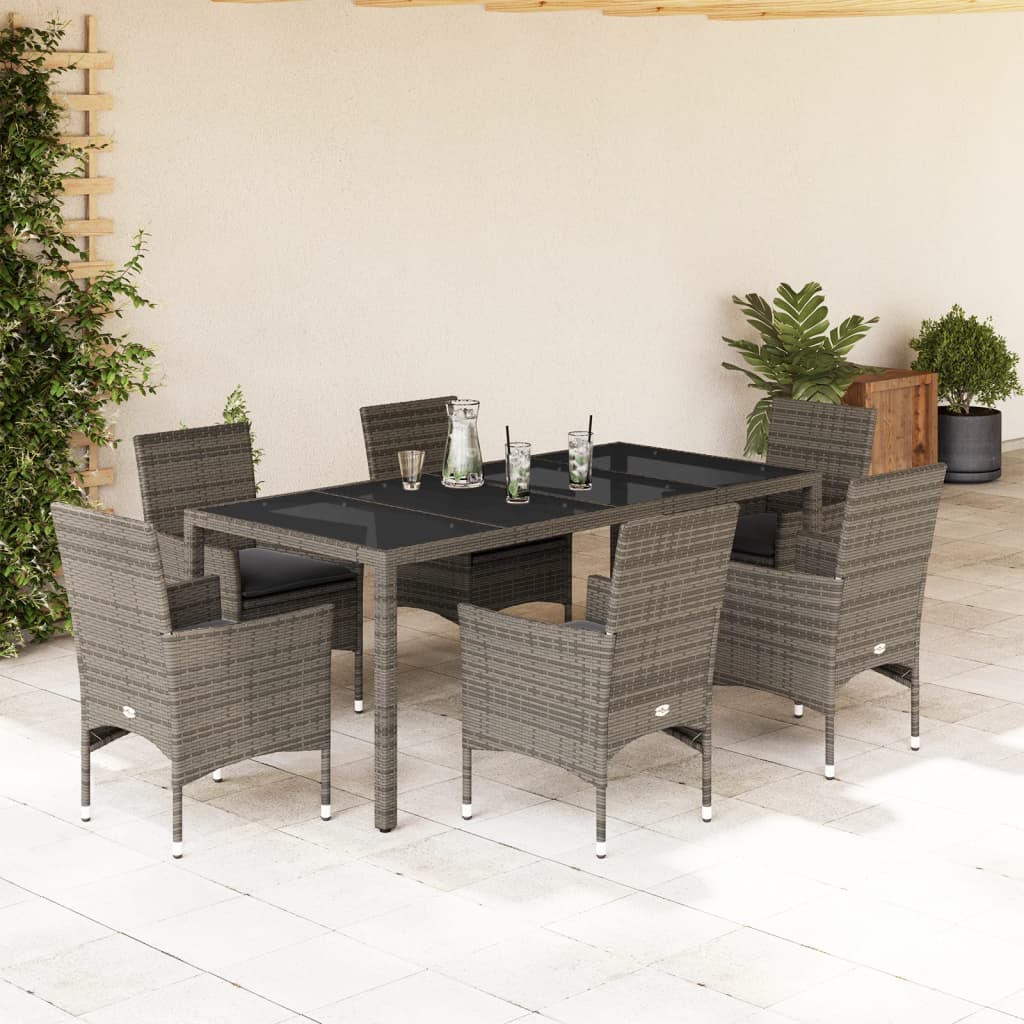 3-tlg. Garten-Essgruppe mit Kissen Schwarz Poly Rattan Glas