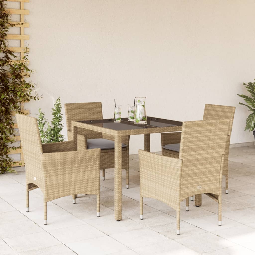 3-tlg. Garten-Essgruppe mit Kissen Schwarz Poly Rattan Glas