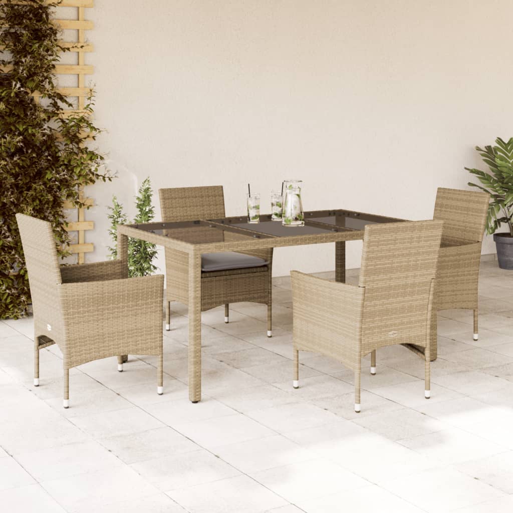 3-tlg. Garten-Essgruppe mit Kissen Schwarz Poly Rattan Glas