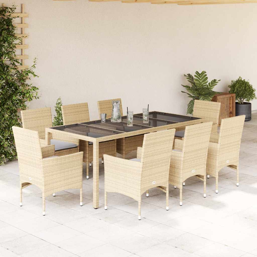 3-tlg. Garten-Essgruppe mit Kissen Schwarz Poly Rattan Glas