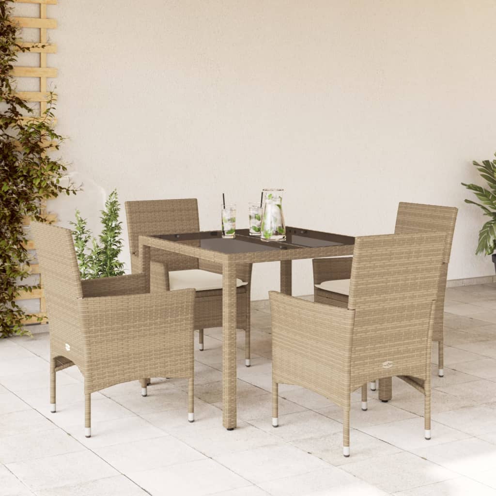 3-tlg. Garten-Essgruppe mit Kissen Schwarz Poly Rattan Glas