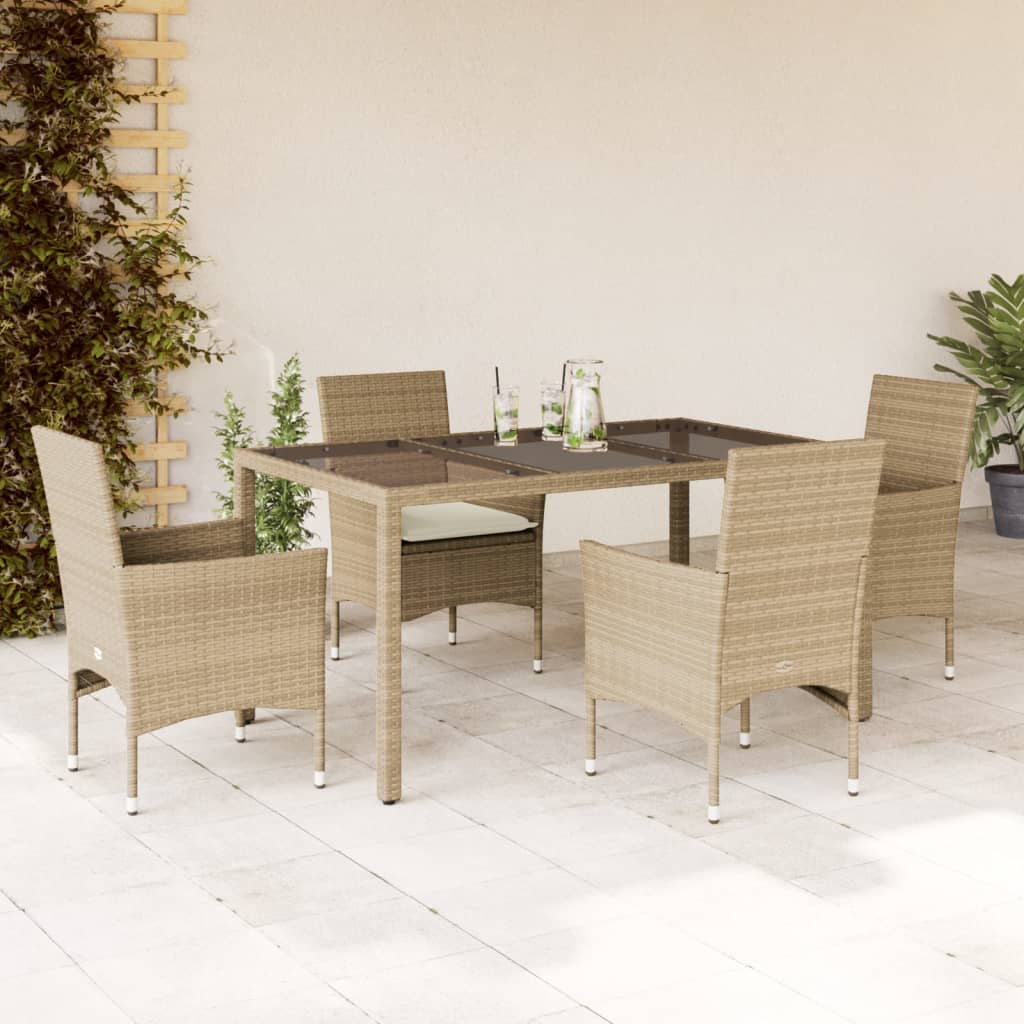 3-tlg. Garten-Essgruppe mit Kissen Schwarz Poly Rattan Glas