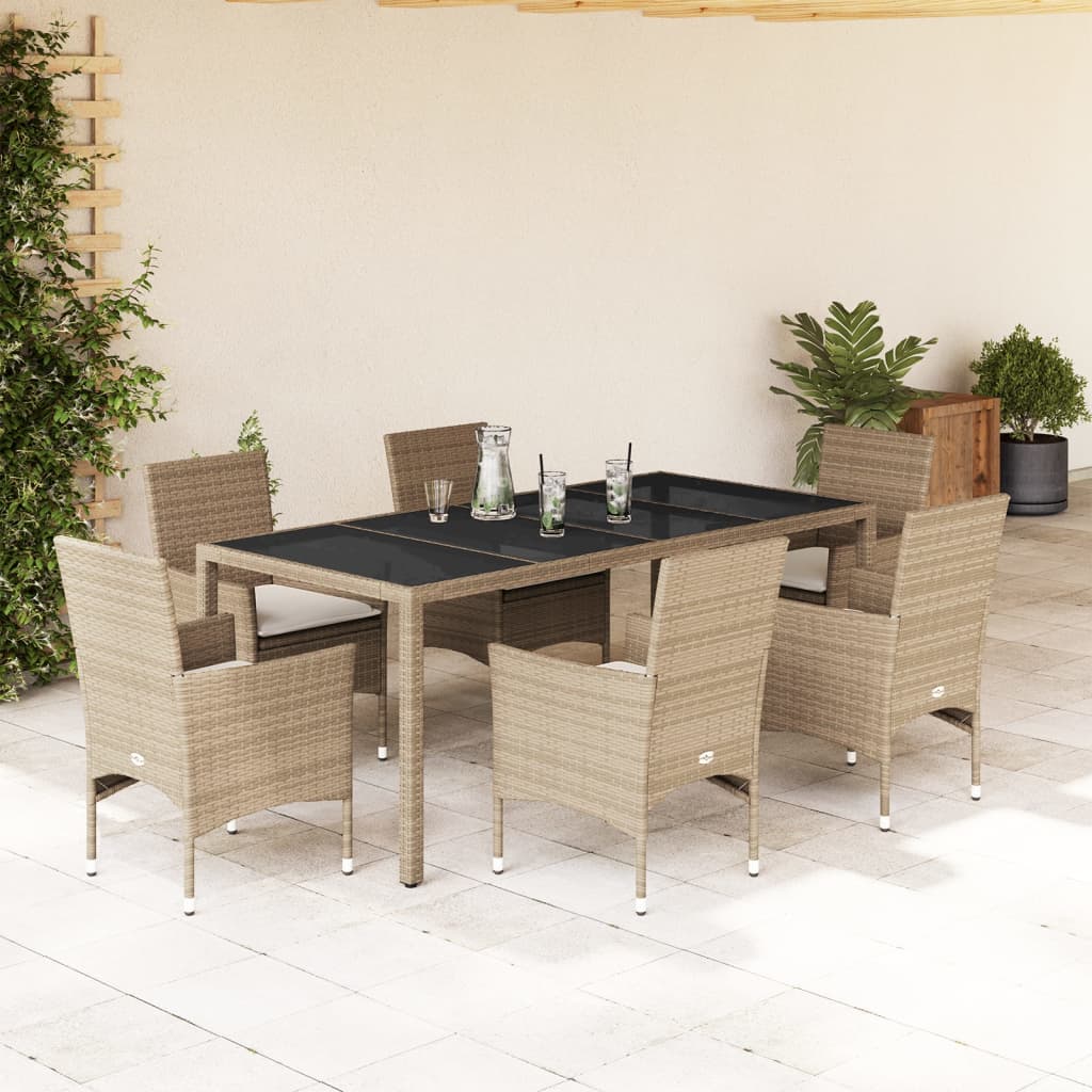3-tlg. Garten-Essgruppe mit Kissen Schwarz Poly Rattan Glas