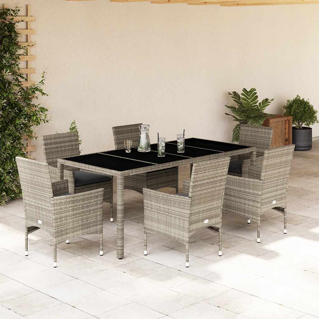 3-tlg. Garten-Essgruppe mit Kissen Schwarz Poly Rattan Glas