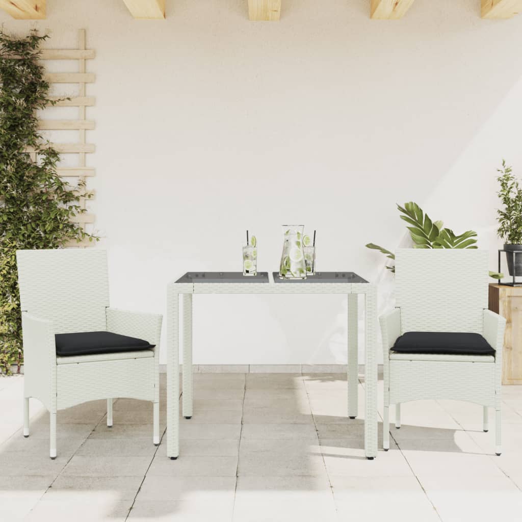 3-tlg. Garten-Essgruppe mit Kissen Schwarz Poly Rattan Glas