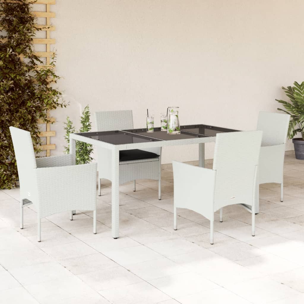 3-tlg. Garten-Essgruppe mit Kissen Schwarz Poly Rattan Glas