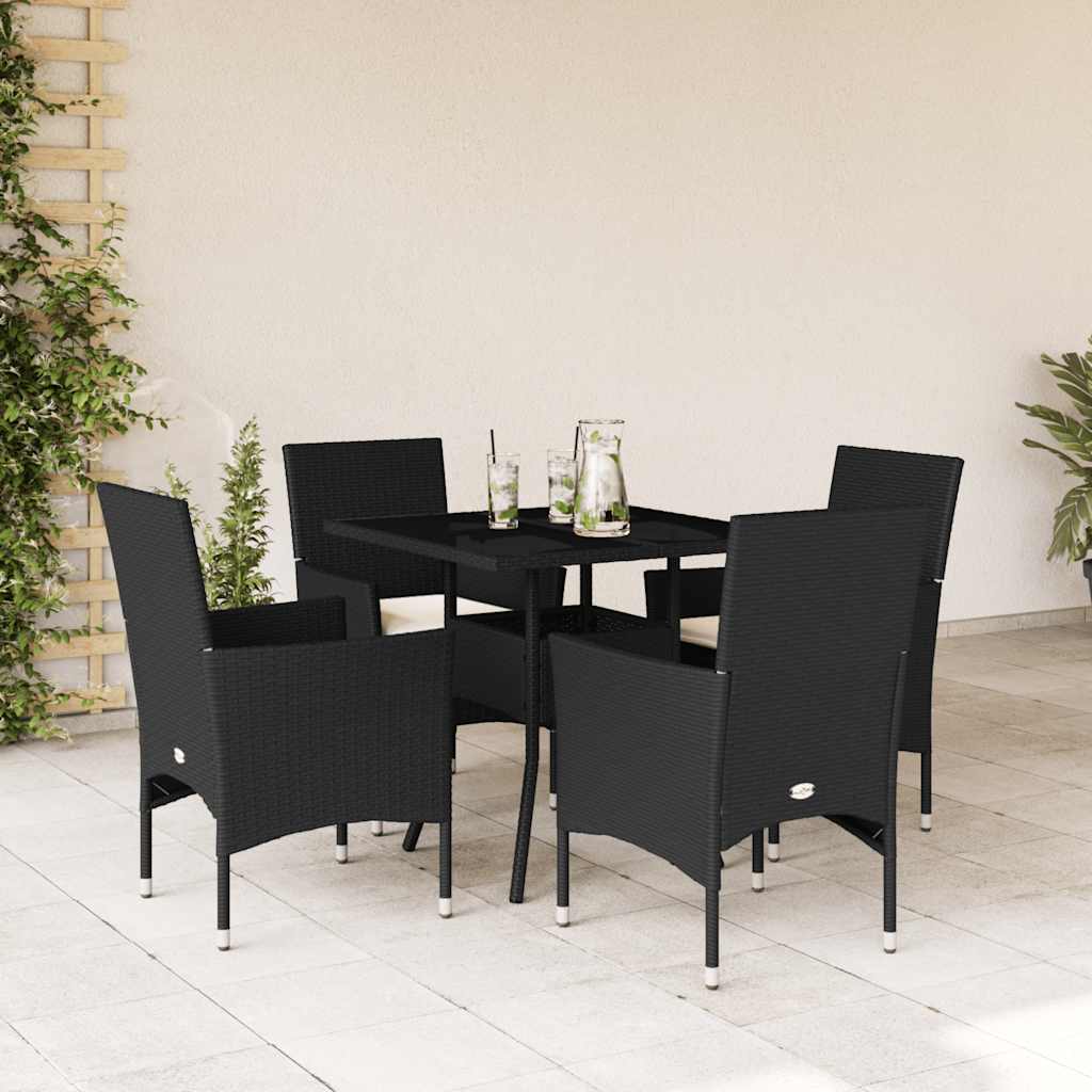 3-tlg. Garten-Essgruppe mit Kissen Schwarz Poly Rattan Glas