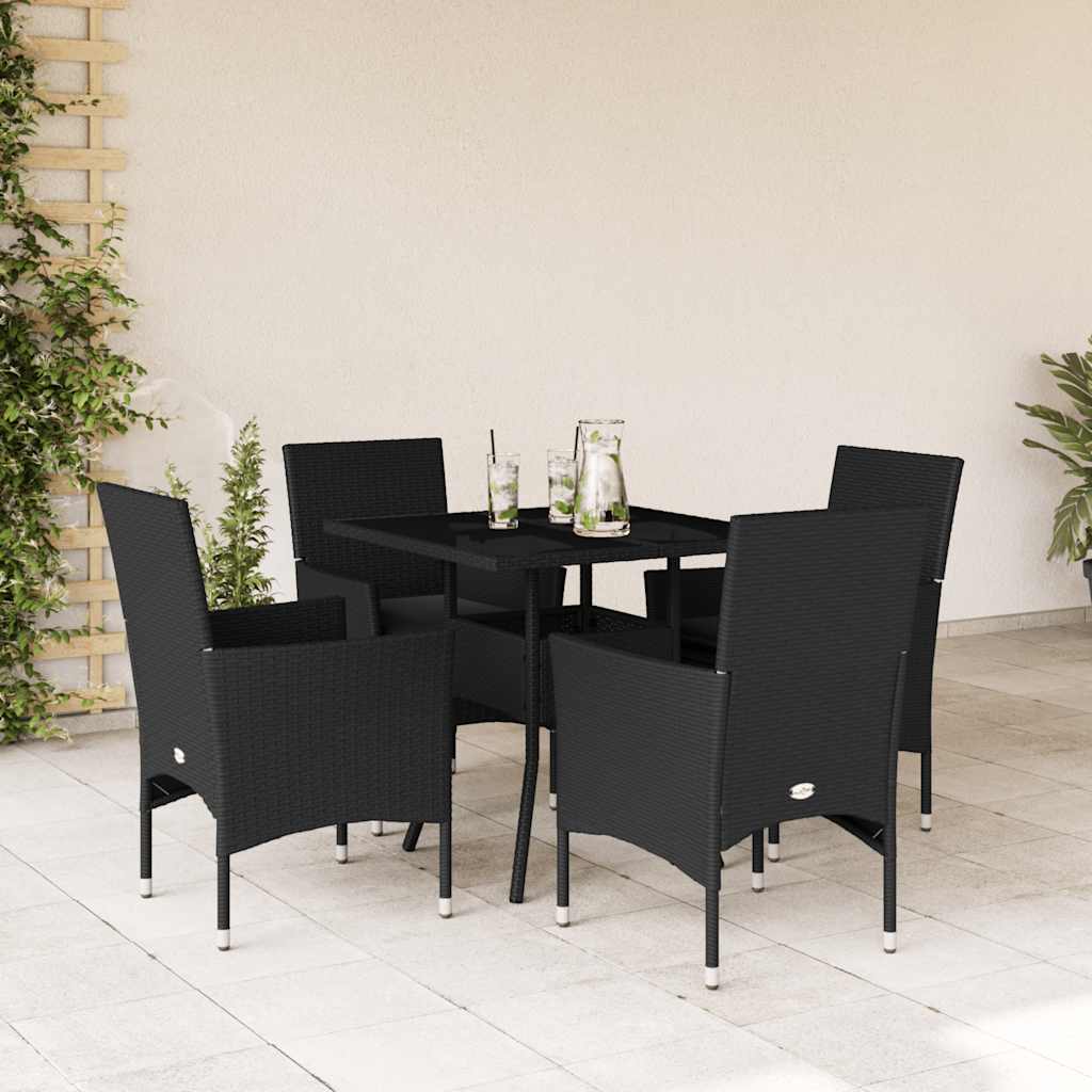 3-tlg. Garten-Essgruppe mit Kissen Schwarz Poly Rattan Glas