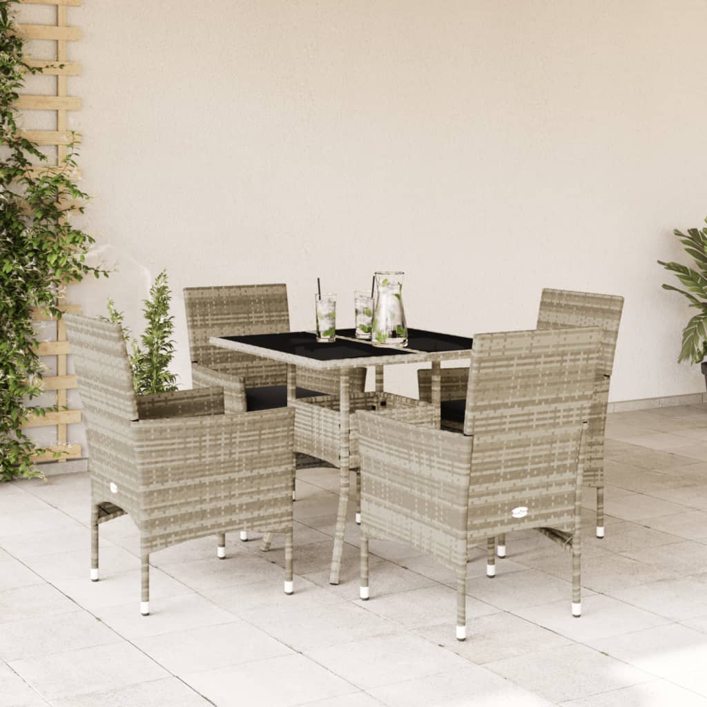 3-tlg. Garten-Essgruppe mit Kissen Schwarz Poly Rattan Glas