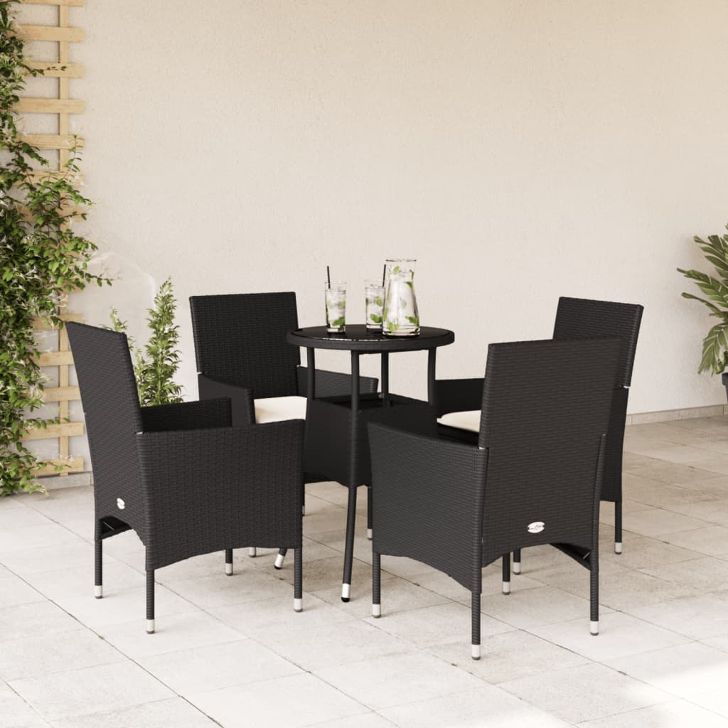 3-tlg. Garten-Essgruppe mit Kissen Schwarz Poly Rattan Glas