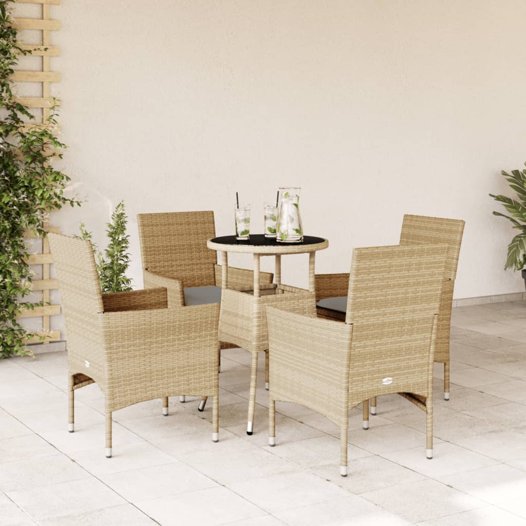 3-tlg. Garten-Essgruppe mit Kissen Schwarz Poly Rattan Glas
