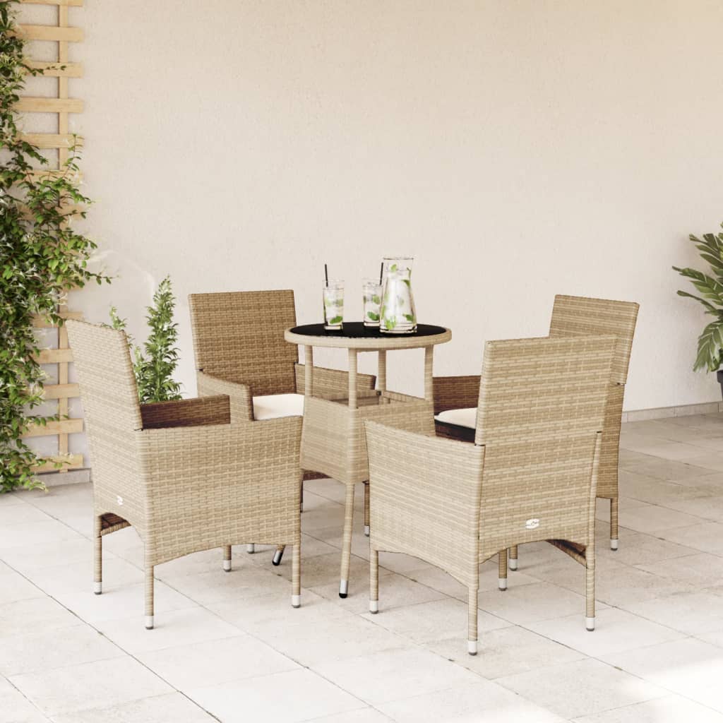 3-tlg. Garten-Essgruppe mit Kissen Schwarz Poly Rattan Glas