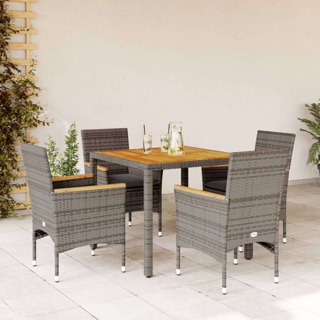 3-tlg. Garten-Essgruppe mit Kissen Schwarz Poly Rattan Akazie