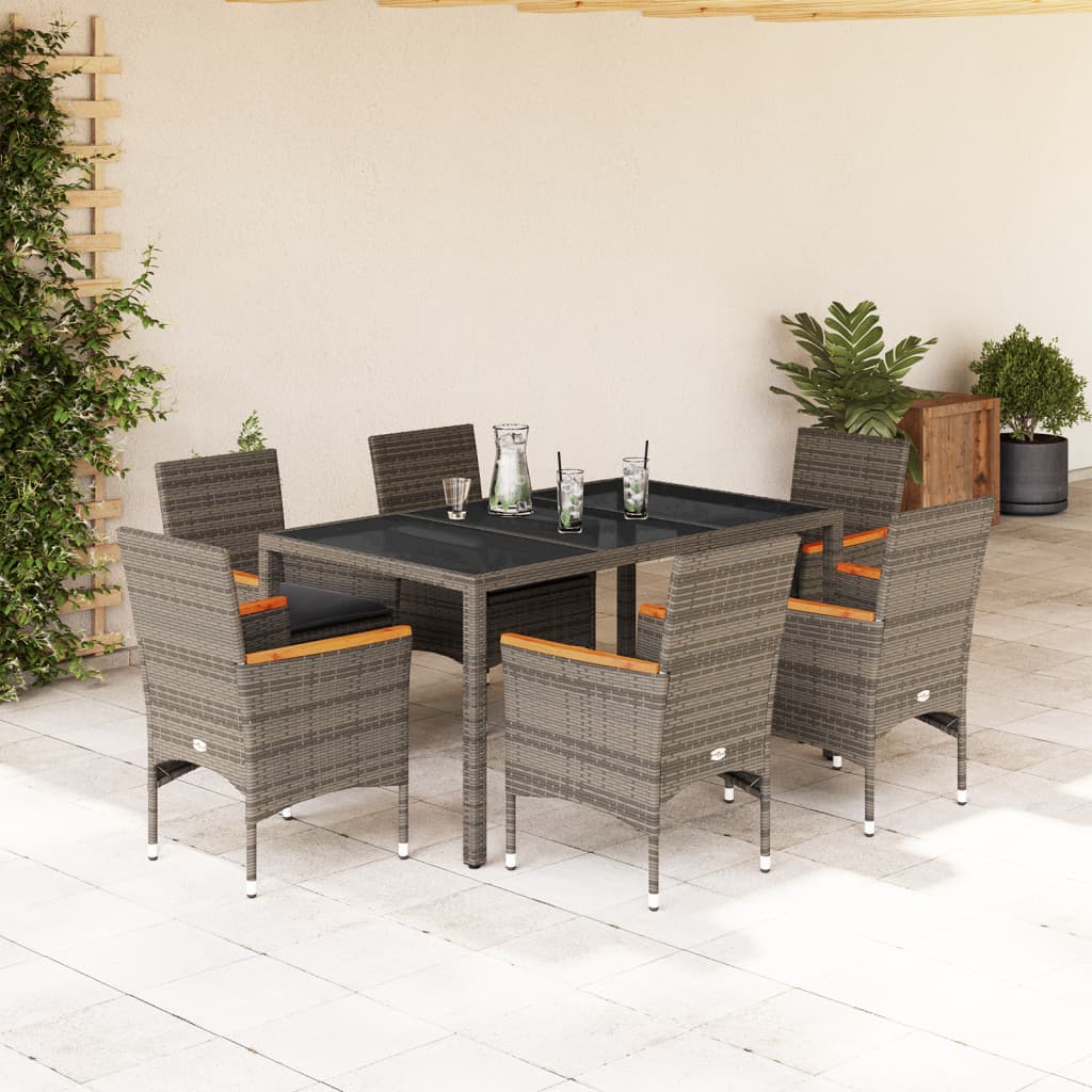 3-tlg. Garten-Essgruppe mit Kissen Schwarz Poly Rattan Glas