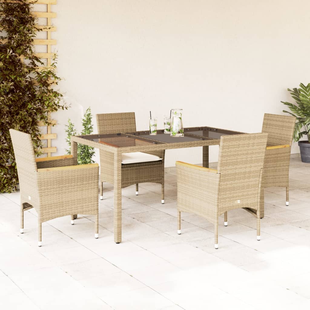 3-tlg. Garten-Essgruppe mit Kissen Schwarz Poly Rattan Glas