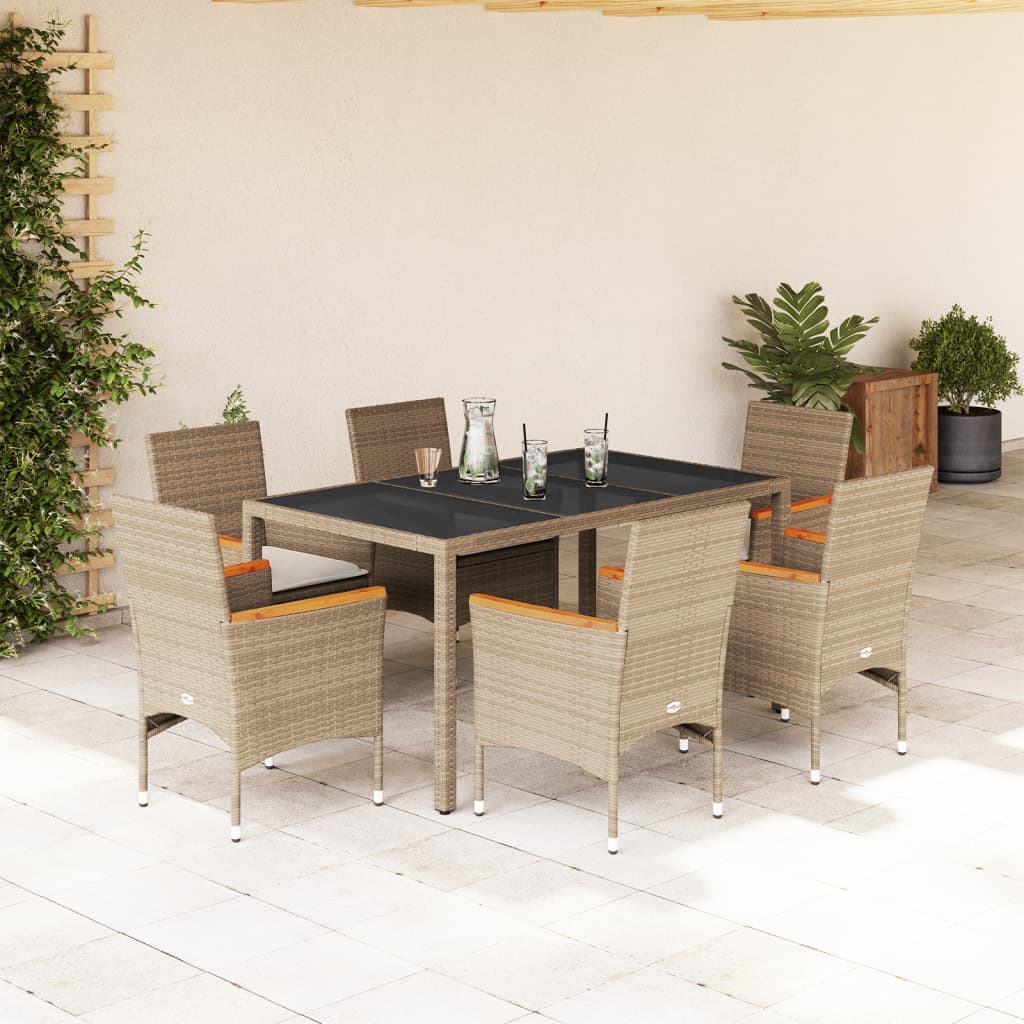 3-tlg. Garten-Essgruppe mit Kissen Schwarz Poly Rattan Glas