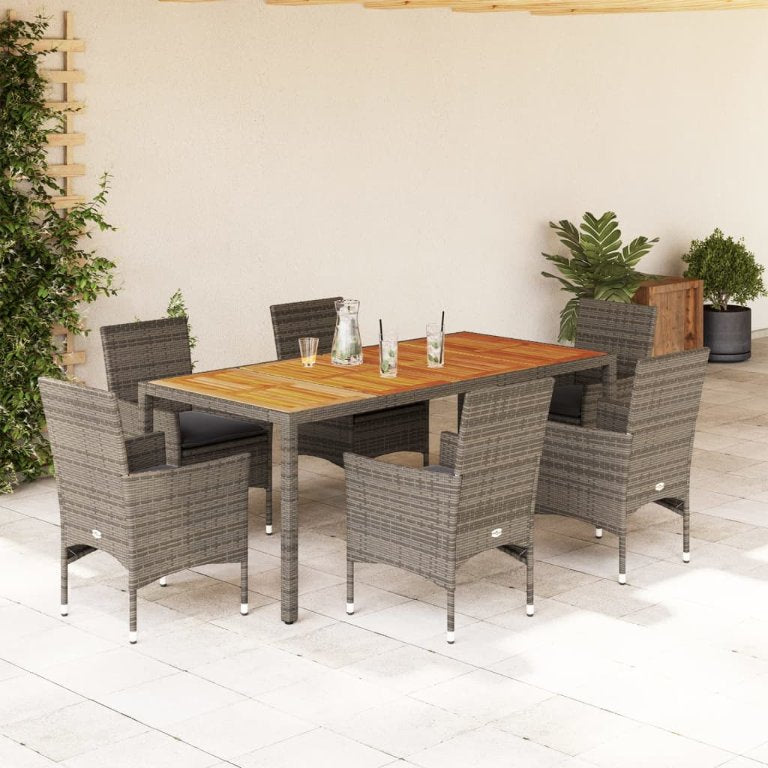 3-tlg. Garten-Essgruppe mit Kissen Schwarz Poly Rattan Akazie