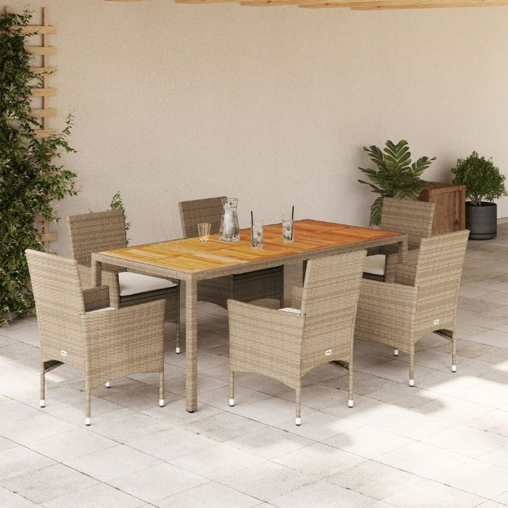 3-tlg. Garten-Essgruppe mit Kissen Schwarz Poly Rattan Akazie