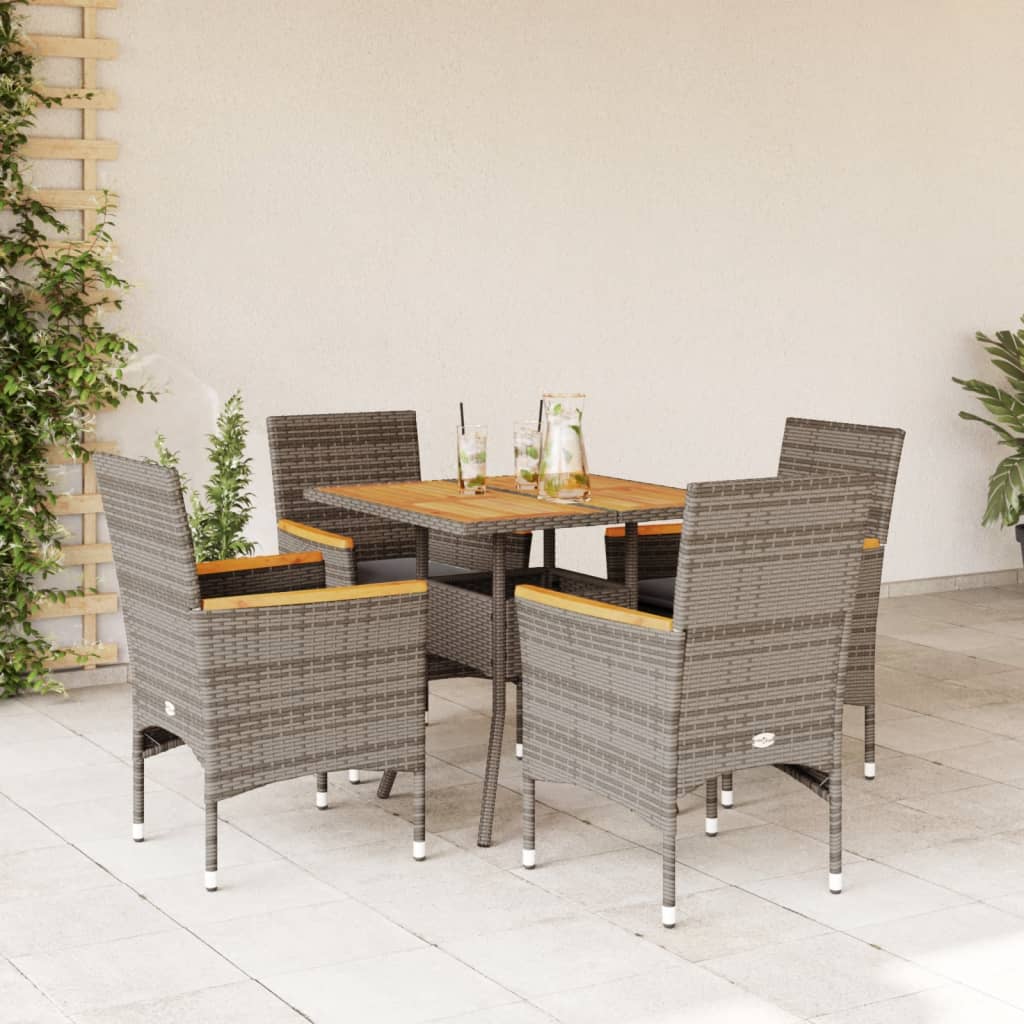 3-tlg. Garten-Essgruppe mit Kissen Schwarz Poly Rattan Akazie