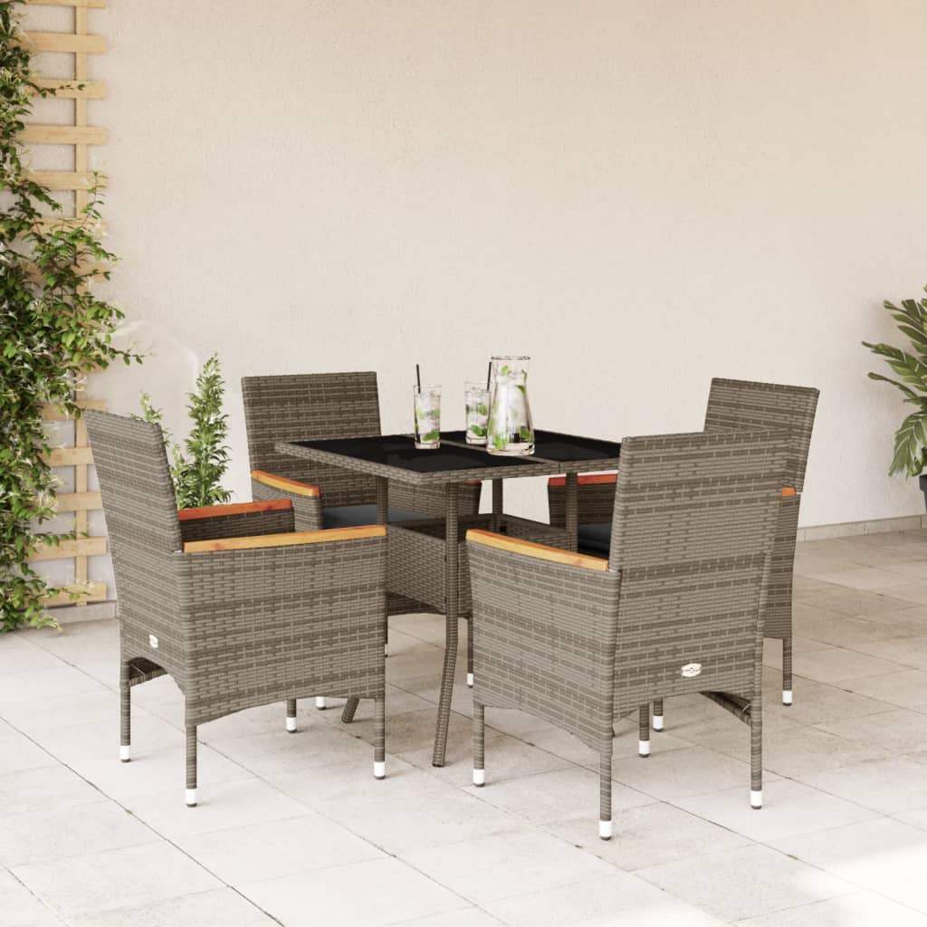 3-tlg. Garten-Essgruppe mit Kissen Schwarz Poly Rattan Glas