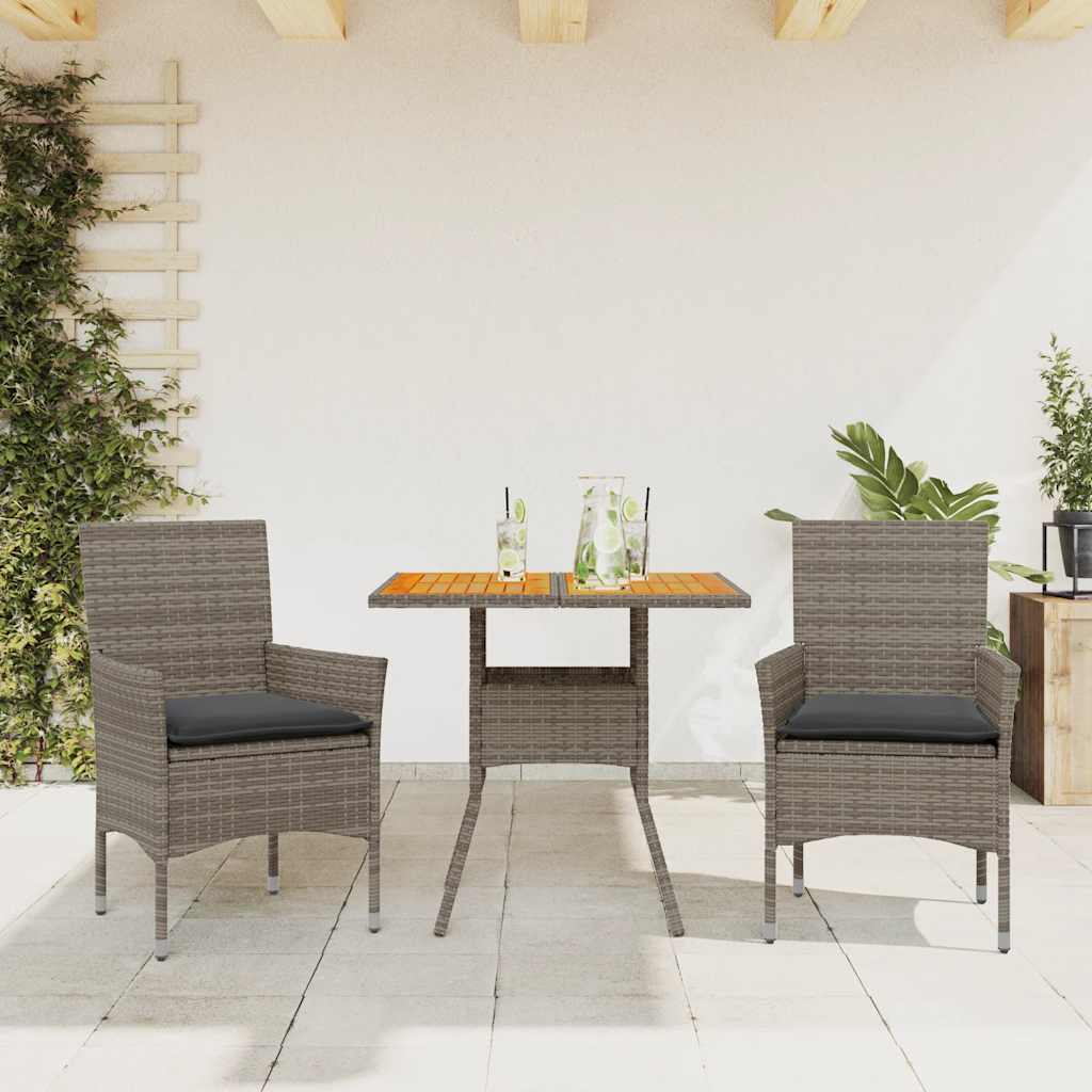 3-tlg. Garten-Essgruppe mit Kissen Schwarz Poly Rattan Glas