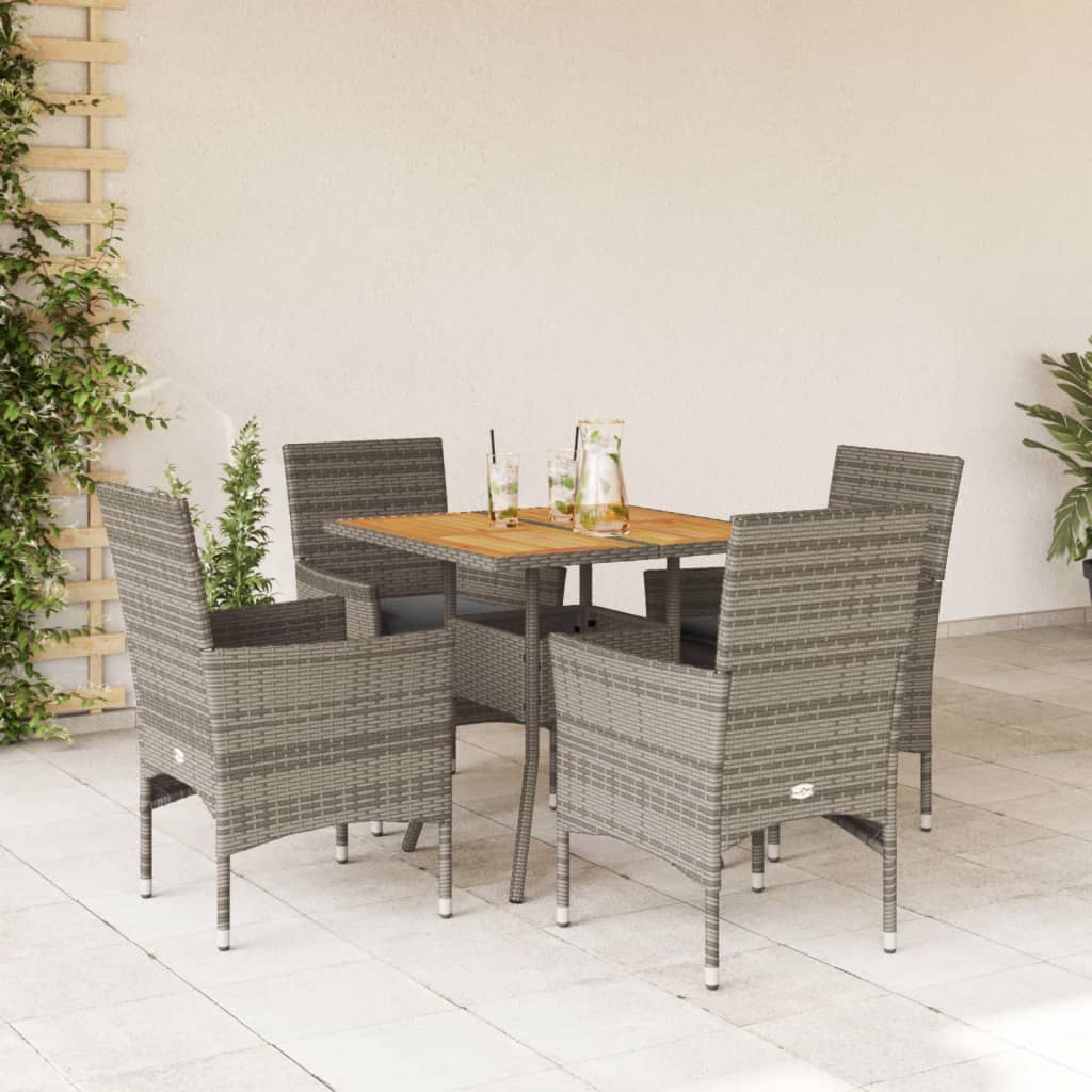 3-tlg. Garten-Essgruppe mit Kissen Schwarz Poly Rattan Glas