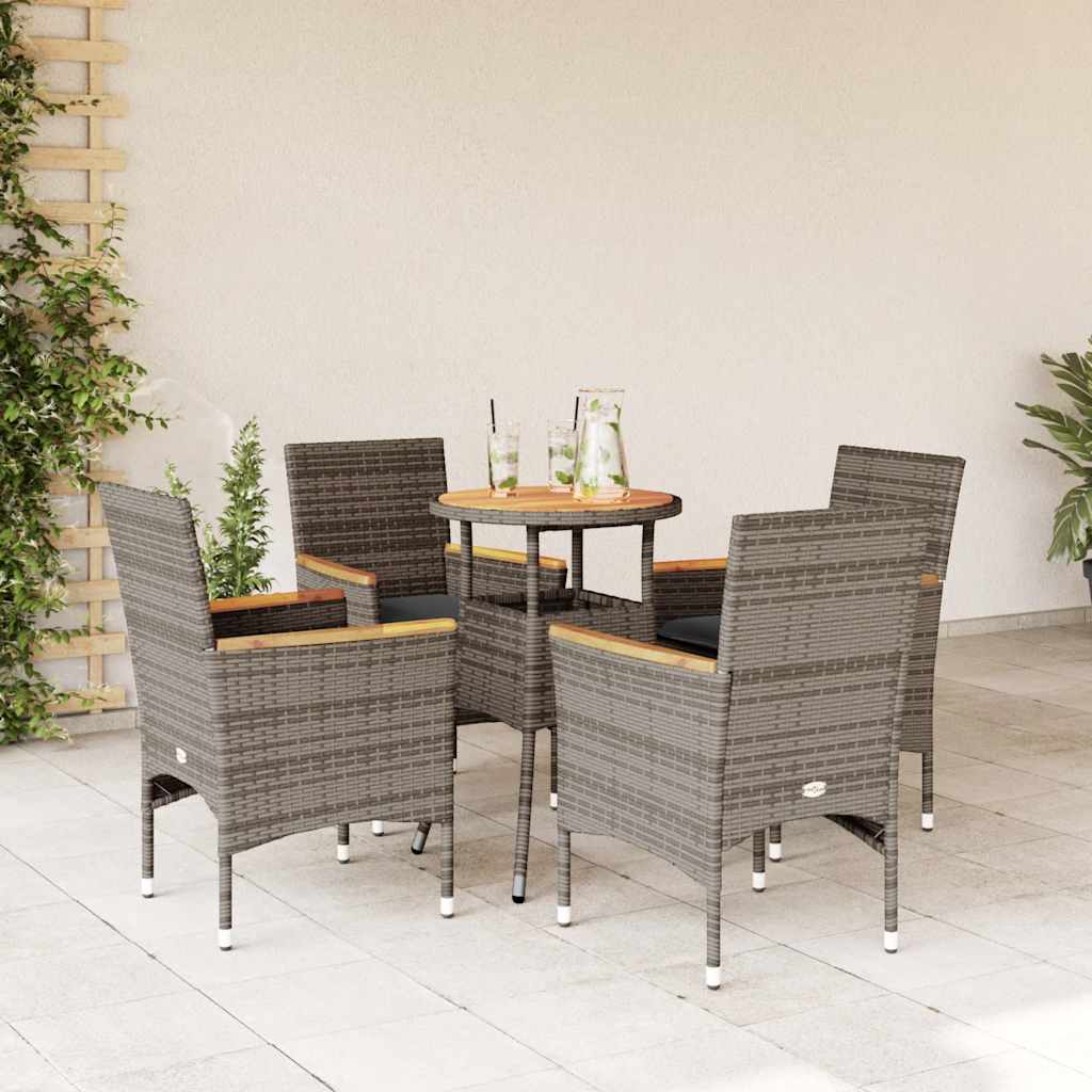 3-tlg. Garten-Essgruppe mit Kissen Schwarz Poly Rattan Akazie