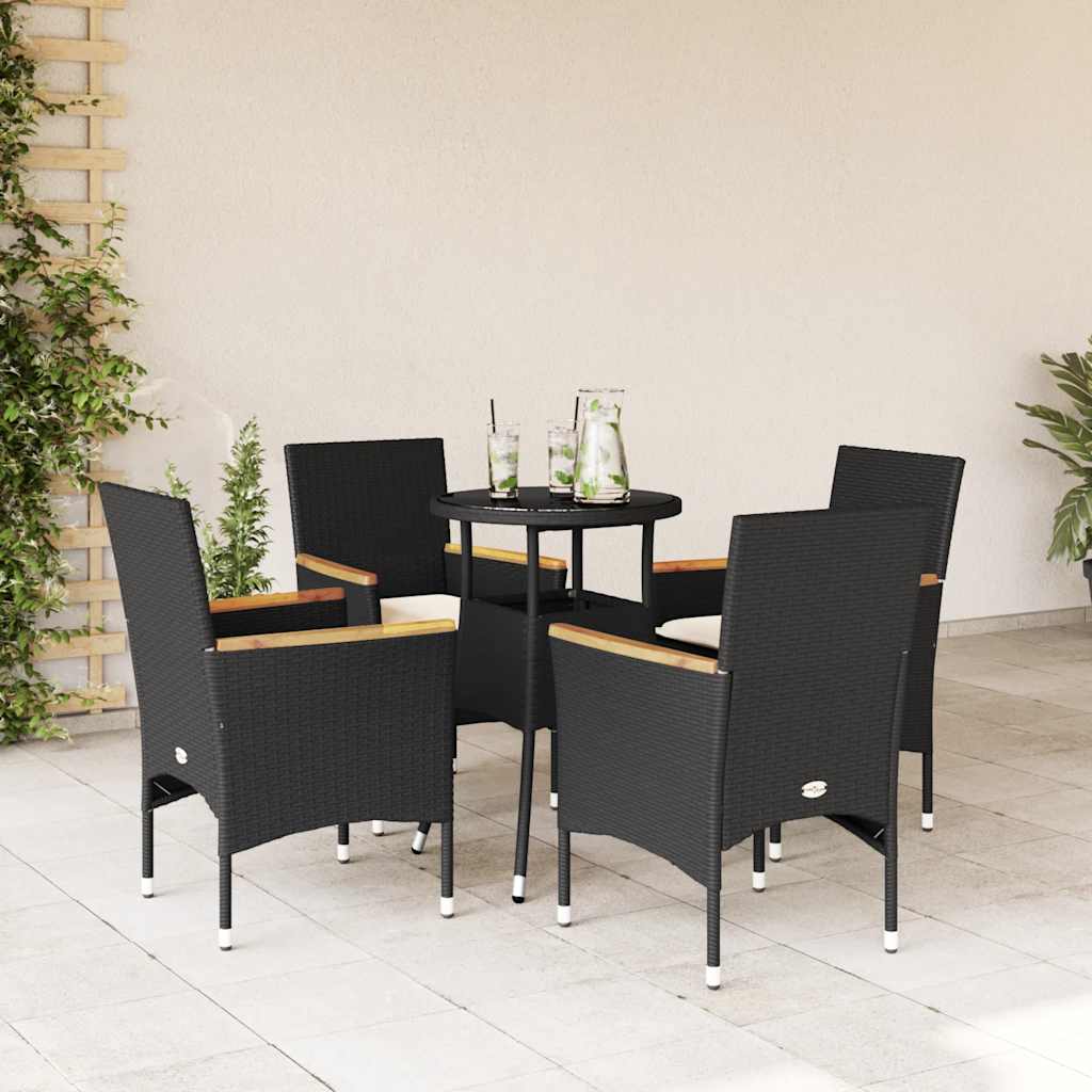 3-tlg. Garten-Essgruppe mit Kissen Schwarz Poly Rattan Glas