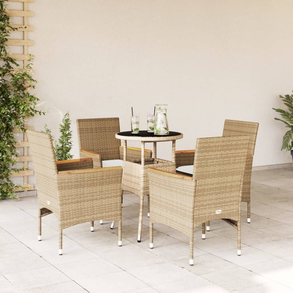 3-tlg. Garten-Essgruppe mit Kissen Schwarz Poly Rattan Glas