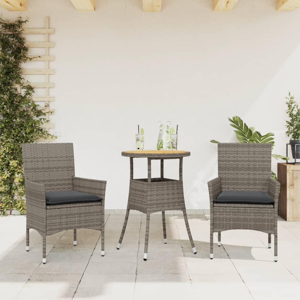 3-tlg. Garten-Essgruppe mit Kissen Schwarz Poly Rattan Akazie