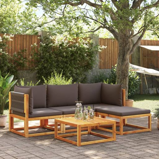 vidaXL 6-tlg. Gartensofa-Set mit Kissen Holz Akazie & Seil