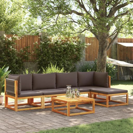 vidaXL 6-tlg. Gartensofa-Set mit Kissen Holz Akazie & Seil