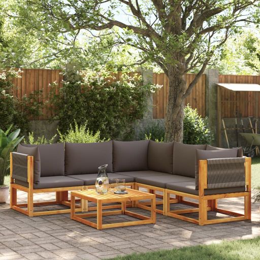 vidaXL 6-tlg. Gartensofa-Set mit Kissen Holz Akazie & Seil