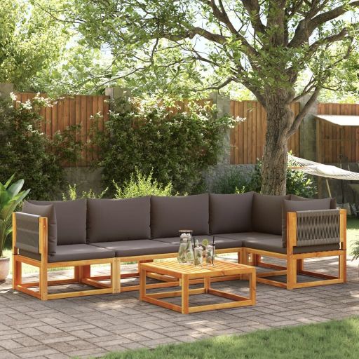 vidaXL 6-tlg. Gartensofa-Set mit Kissen Holz Akazie & Seil
