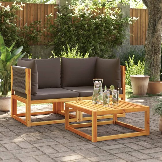 vidaXL 6-tlg. Gartensofa-Set mit Kissen Holz Akazie & Seil