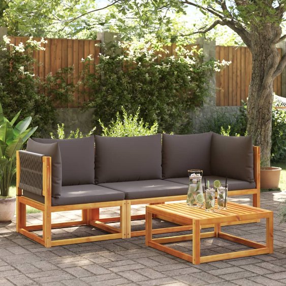 vidaXL 6-tlg. Gartensofa-Set mit Kissen Holz Akazie & Seil