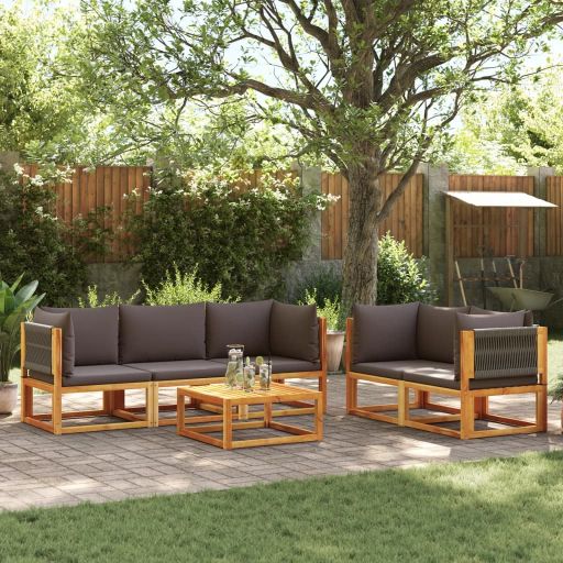 vidaXL 6-tlg. Gartensofa-Set mit Kissen Holz Akazie & Seil
