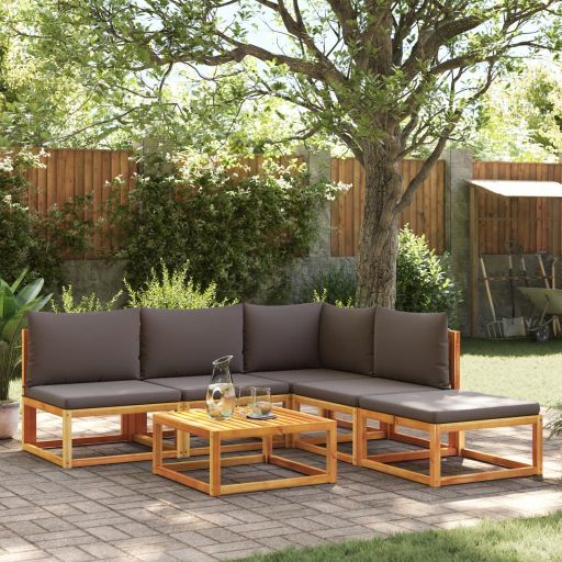 vidaXL 6-tlg. Gartensofa-Set mit Kissen Holz Akazie & Seil