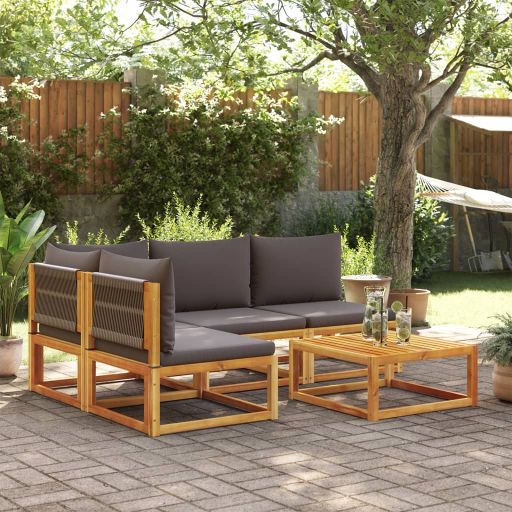 vidaXL 6-tlg. Gartensofa-Set mit Kissen Holz Akazie & Seil