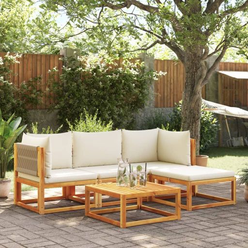 vidaXL 6-tlg. Gartensofa-Set mit Kissen Holz Akazie & Seil
