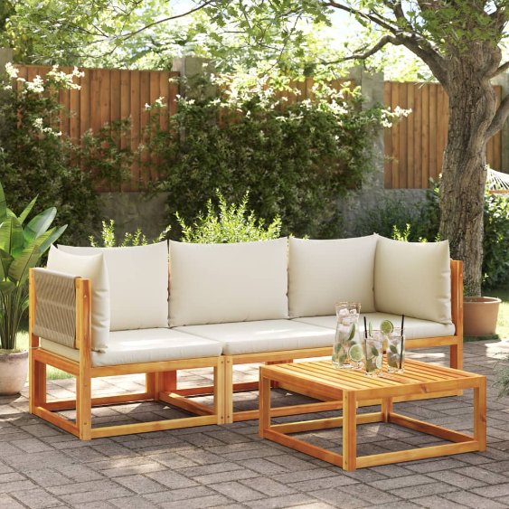 vidaXL 6-tlg. Gartensofa-Set mit Kissen Holz Akazie & Seil