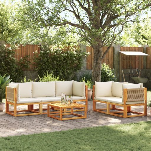 vidaXL 6-tlg. Gartensofa-Set mit Kissen Holz Akazie & Seil