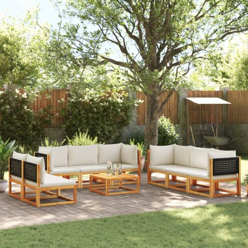 6-tlg. Gartensofa-Set mit Kissen Holz Akazie & Rattan