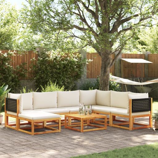 6-tlg. Gartensofa-Set mit Kissen Holz Akazie & Rattan