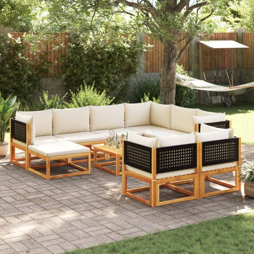 6-tlg. Gartensofa-Set mit Kissen Holz Akazie & Rattan