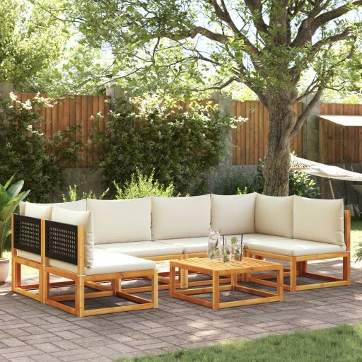 6-tlg. Gartensofa-Set mit Kissen Holz Akazie & Rattan